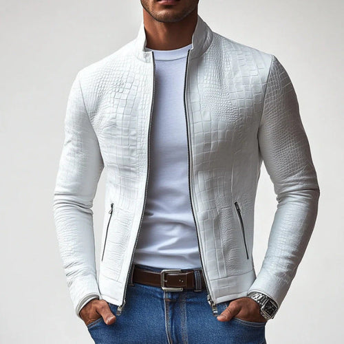 Herren elegante Kunstlederjacke mit kroko-ähnlicher Textur