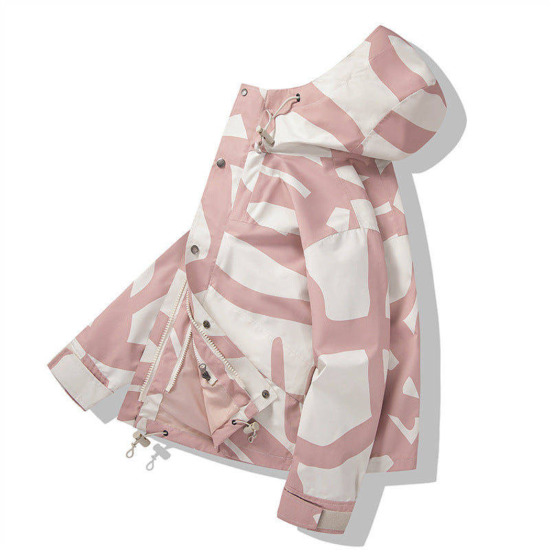 Damen Modische Übergangsjacke mit Kapuze und einzigartigem Print Shop Nory
