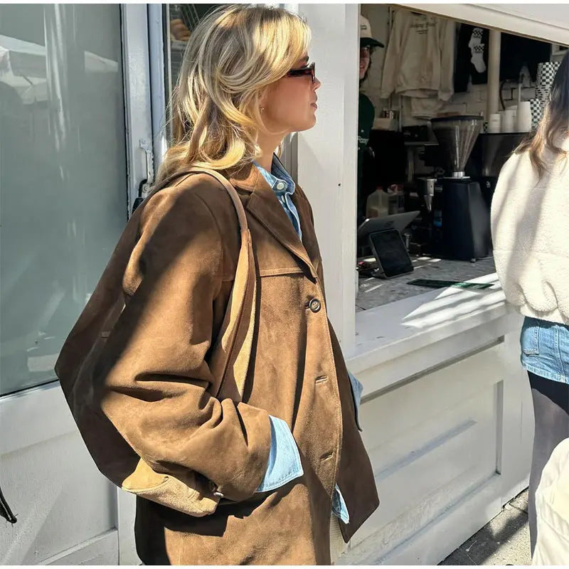 Damen weiche Wildlederjacke im lässigen Oversize-Schnitt