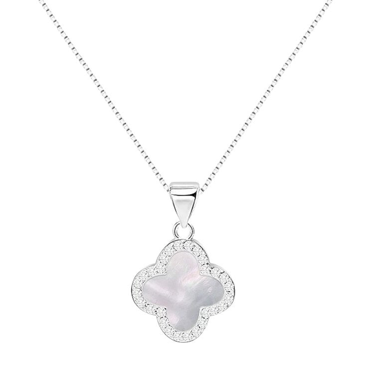 Damen Halskette mit filigranem Blumenanhänger und elegantem Zirkonia-Besatz Shop Nory