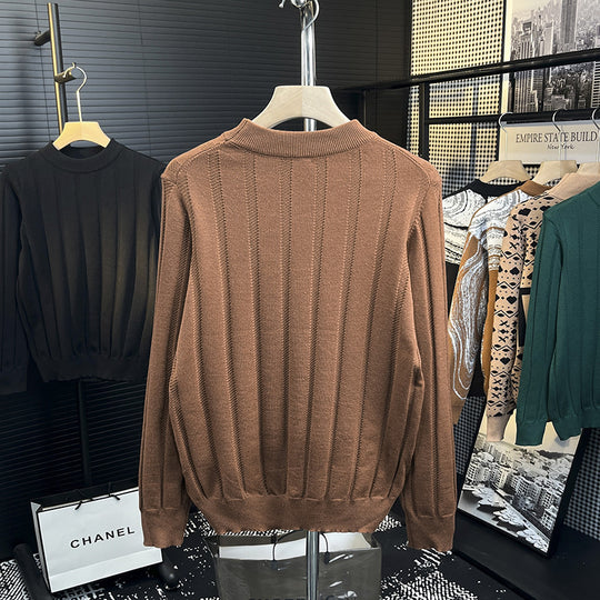 Herren Feinstrick-Pullover mit vertikaler Rippenstruktur und kurzem Stehkragen Shop Nory