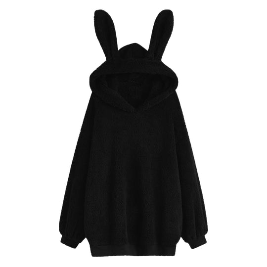 Damen nan flauschiger Oversize-Kapuzenpullover mit langen Hasenohren und gerippten Bündchen Shop Nory