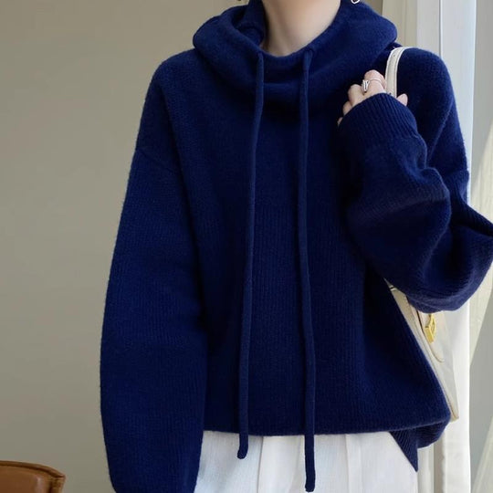 Damen Kuscheliger Rollkragen‑Hoodie aus Feinstrick mit Kordelzug und gerippten Bündchen Shop Nory