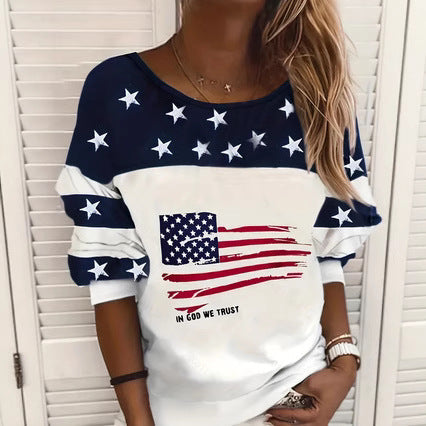 Damen Sweatshirt mit amerikanischem Flaggenmotiv und Sternen