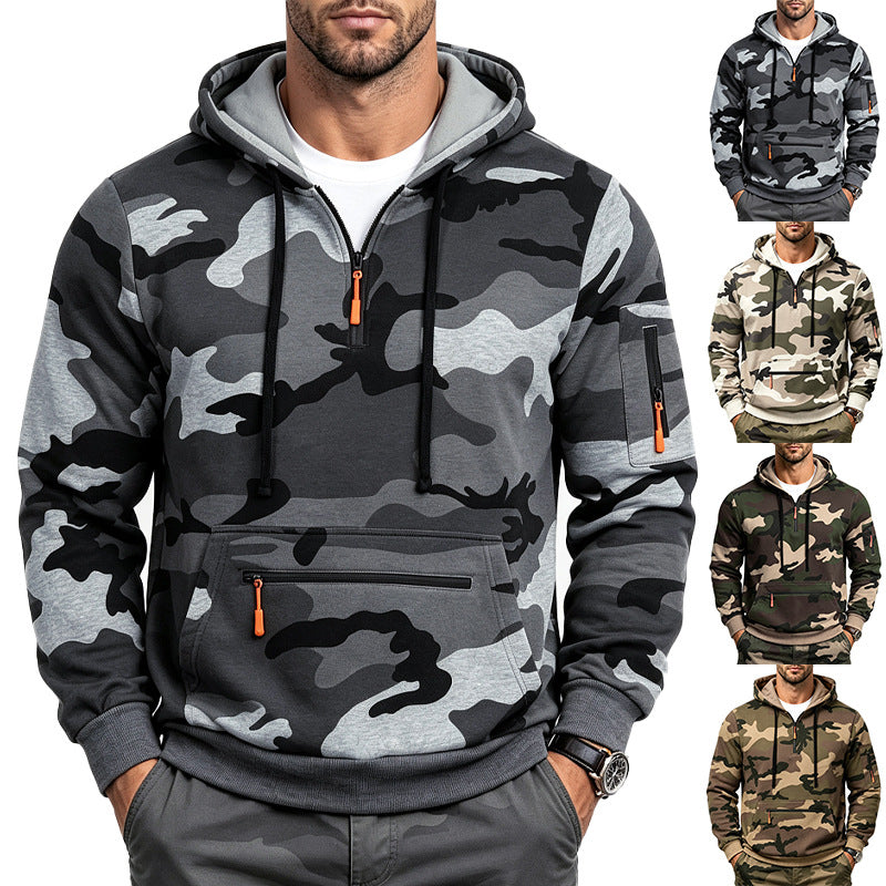 Herren Kapuzenpullover mit Tarnmuster, Reißverschlusstaschen und Kängurutasche Shop Nory