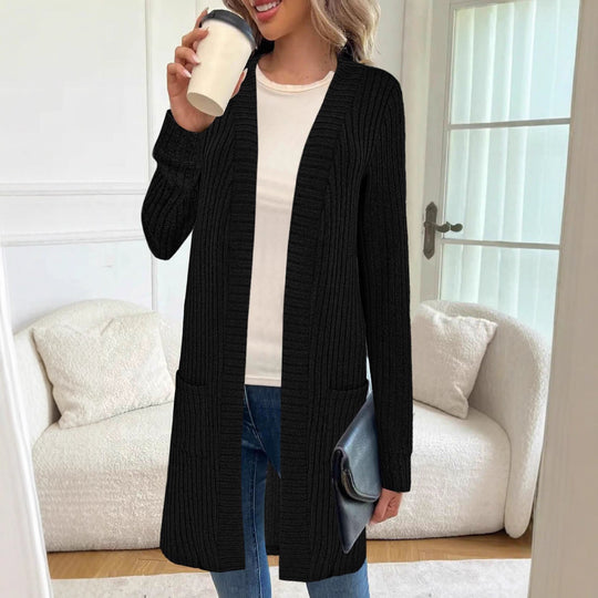 Damen Longline Rippstrick Cardigan mit Taschen Shop Nory