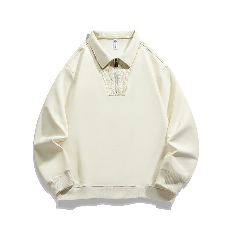 Herren Lockeres Sweatshirt mit Polokragen, halbem Reißverschluss und Paisley-Besatz Shop Nory