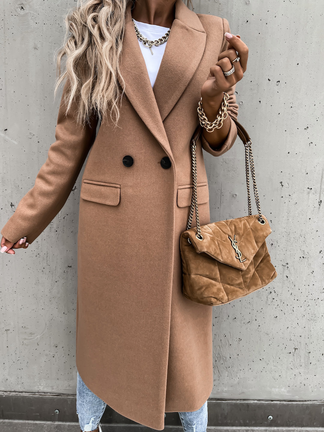 Damen eleganter Wollmantel im Oversized-Stil