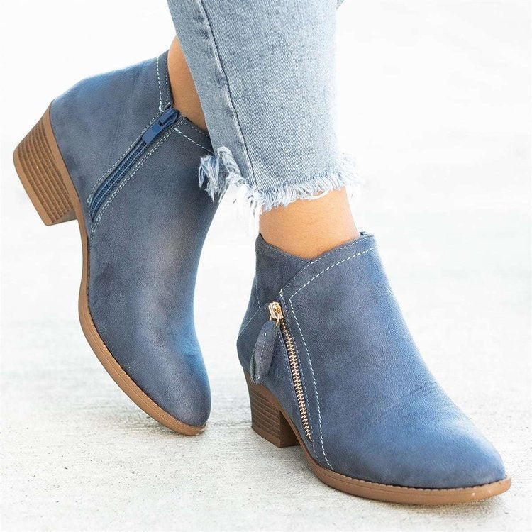 Damen Ankle-Boots aus Velourslederoptik mit seitlichem Zipper und mittelhohem Blockabsatz Shop Nory
