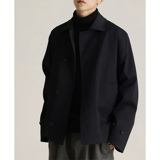 Herren Boxy-Kurzmantel aus Wollmix mit minimalistischer Doppelknopfleiste und Hemdkragen Shop Nory