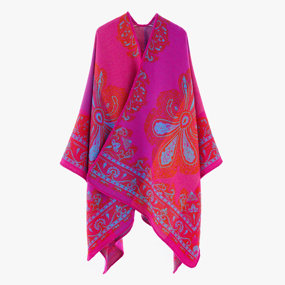 Damen Feiner Jacquard-Überwurf im Rechteckschnitt mit ornamentaler Bordürenstruktur Shop Nory