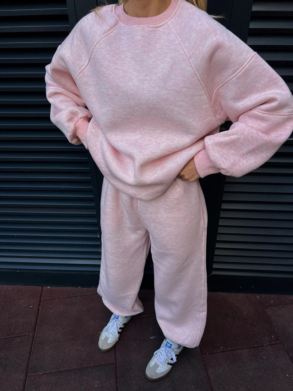 Damen Oversized Sweatshirt- und Palazzo-Jogginghose Set aus schwerem Baumwollfleece Shop Nory