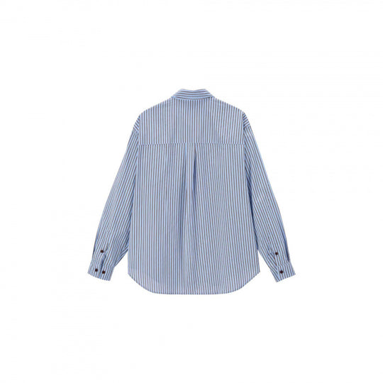 Unisex Oversize-Streifenhemd mit diagonal gestreifter Brusttasche, Kentkragen und abgerundetem Saum Shop Nory