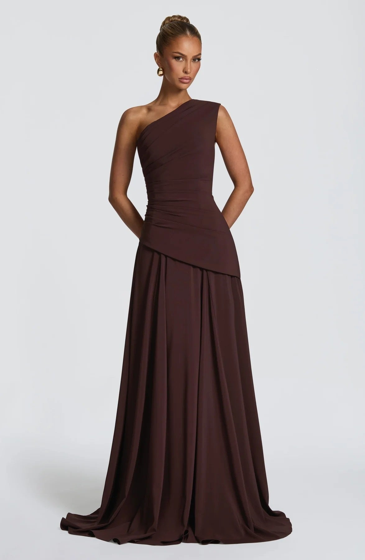 Damen Elegantes One-Shoulder Maxikleid mit fließenden Drapierungen