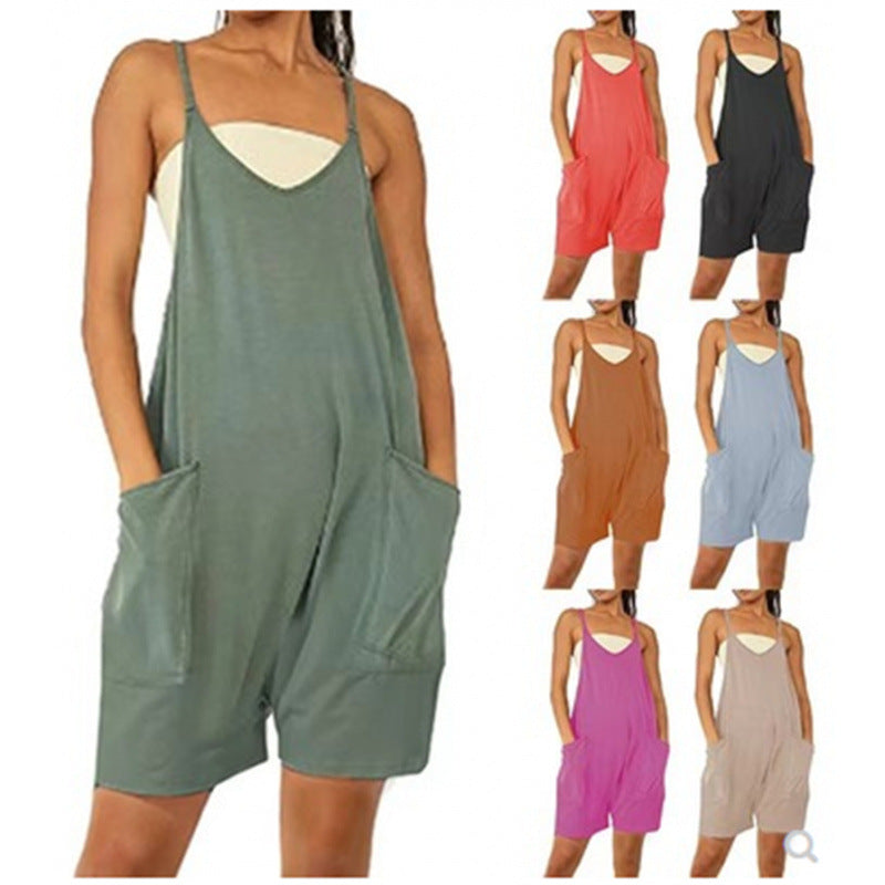 Damen Lässiger Jumpsuit mit tiefem Ausschnitt und praktischen Taschen