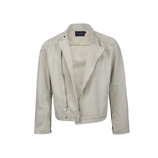 Herren Kurz geschnittener asymmetrischer Canvas-Bikerblouson mit Funnelkragen und Reißverschluss-Detail Shop Nory