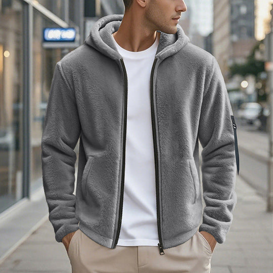 Herren Fleecejacke mit Kapuze und praktischen Reißverschlusstaschen