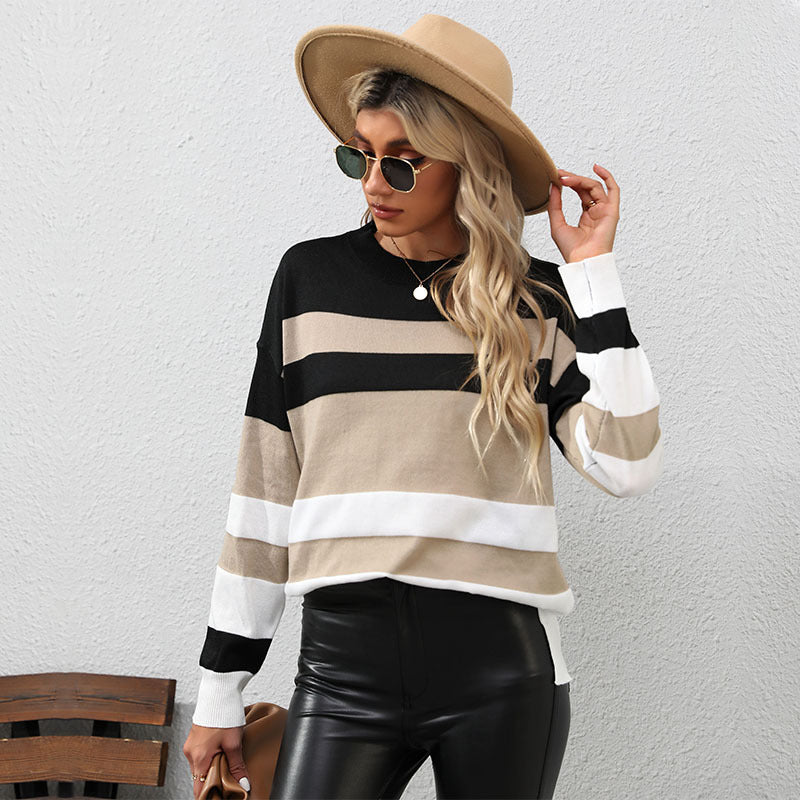 Damen Gestreifter Oversize-Feinstrickpullover mit Rundhalsausschnitt und Rippbündchen Shop Nory