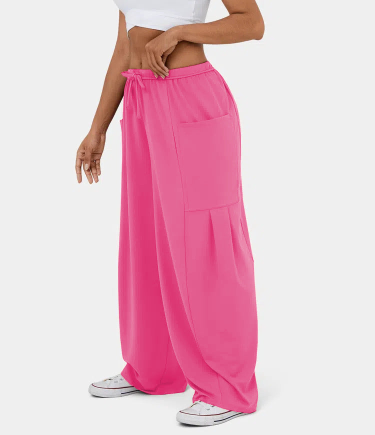 Damen Weite Relax‑Hose mit hohem Elastikbund, Tunnelzug und großen Cargo-Taschen Shop Nory