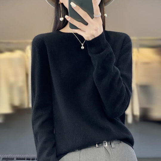 Damen Lockerer Feinstrick-Pullover mit Rundhalsausschnitt und flauschiger Angora-Optik Shop Nory