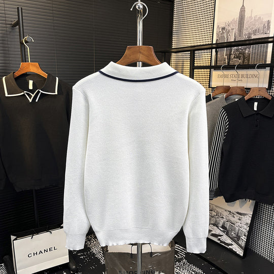 Herren Feinstrick-Polo-Pullover mit Kontrastpaspel und Hemdkragen Shop Nory