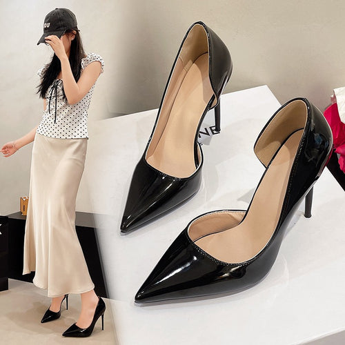 Damen Elegante Lack-Pumps mit spitzer Zehenform und Cut-Out-Ferse Shop Nory
