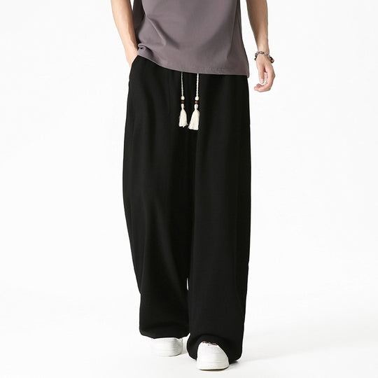Herren Weit geschnittene Lounge-Hose mit Quasten-Kordel, elastischem Bund und aufgesetzten Taschen Shop Nory