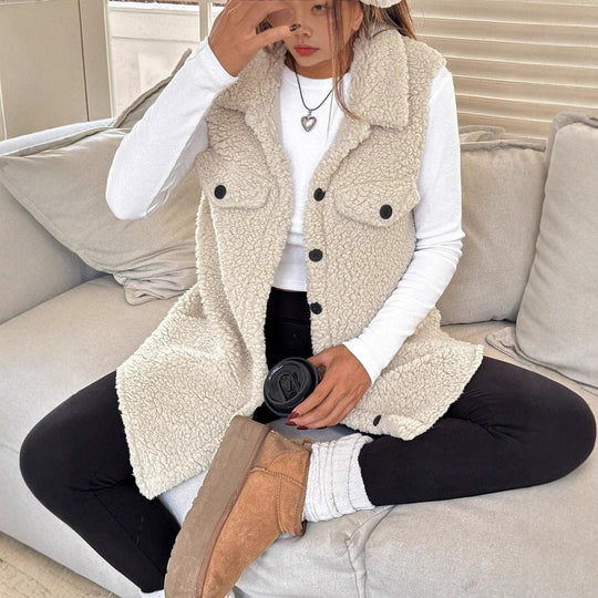 Damen Teddy-Weste mit Taschen