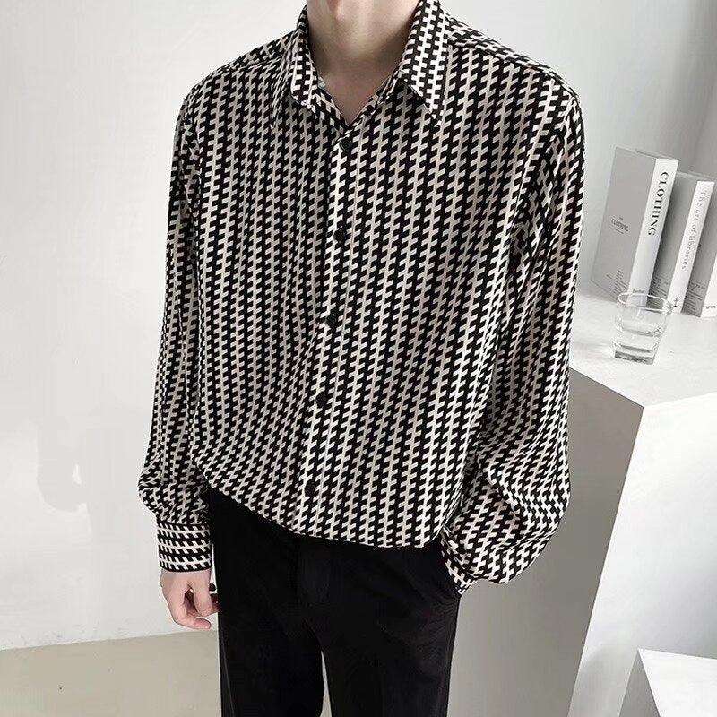 Herren Gemustertes Oversize-Hemd mit Hahnentritt-Motiv und klassischem Hemdkragen Shop Nory