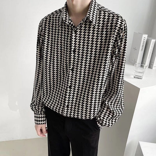 Herren Gemustertes Oversize-Hemd mit Hahnentritt-Motiv und klassischem Hemdkragen Shop Nory