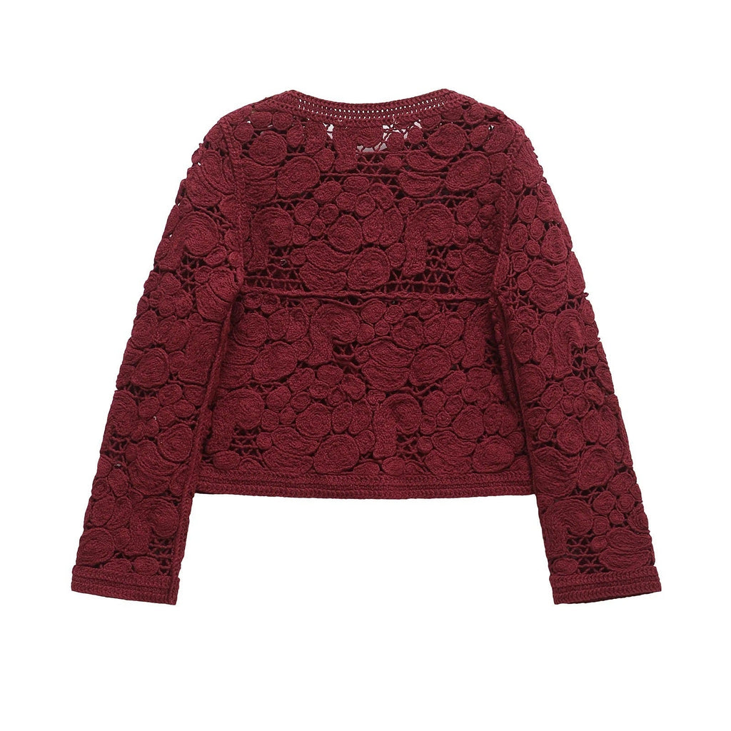 Damen Strickjacke Aus Feiner Spitze mit Dekorativen Knopfdetails und Eleganter Silhouette