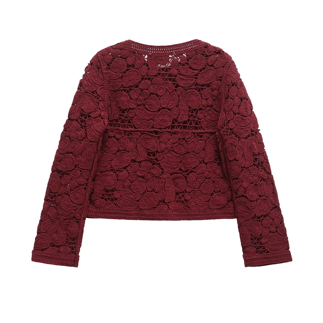 Damen Strickjacke Aus Feiner Spitze mit Dekorativen Knopfdetails und Eleganter Silhouette