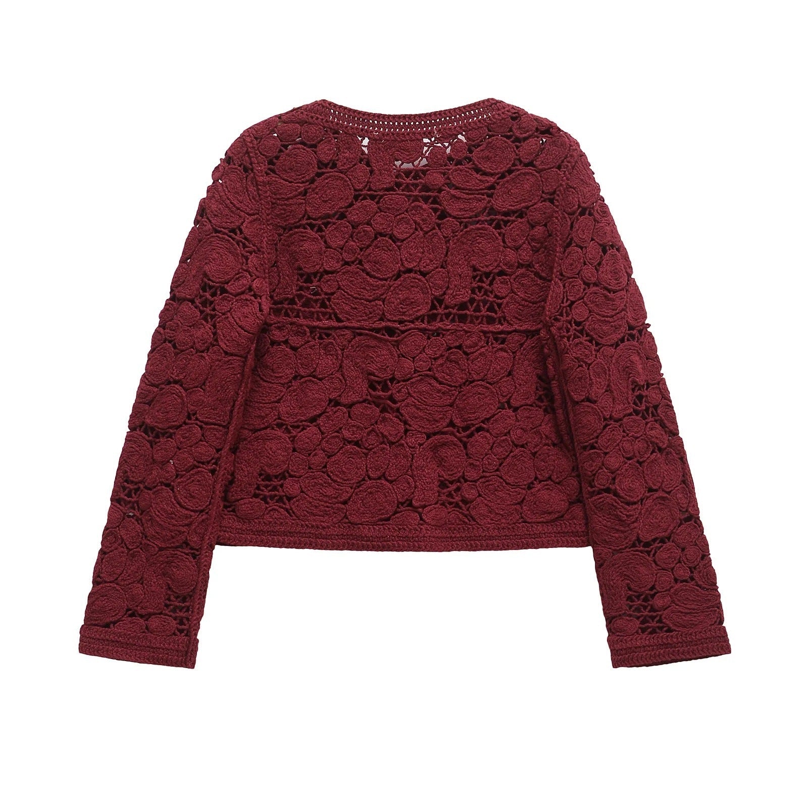 Damen Strickjacke Aus Feiner Spitze mit Dekorativen Knopfdetails und Eleganter Silhouette