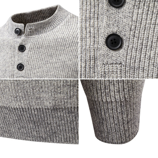 Herren Feinstrick-Henleypullover mit kurzem Stehkragen, Knopfleiste und Rippbündchen Shop Nory