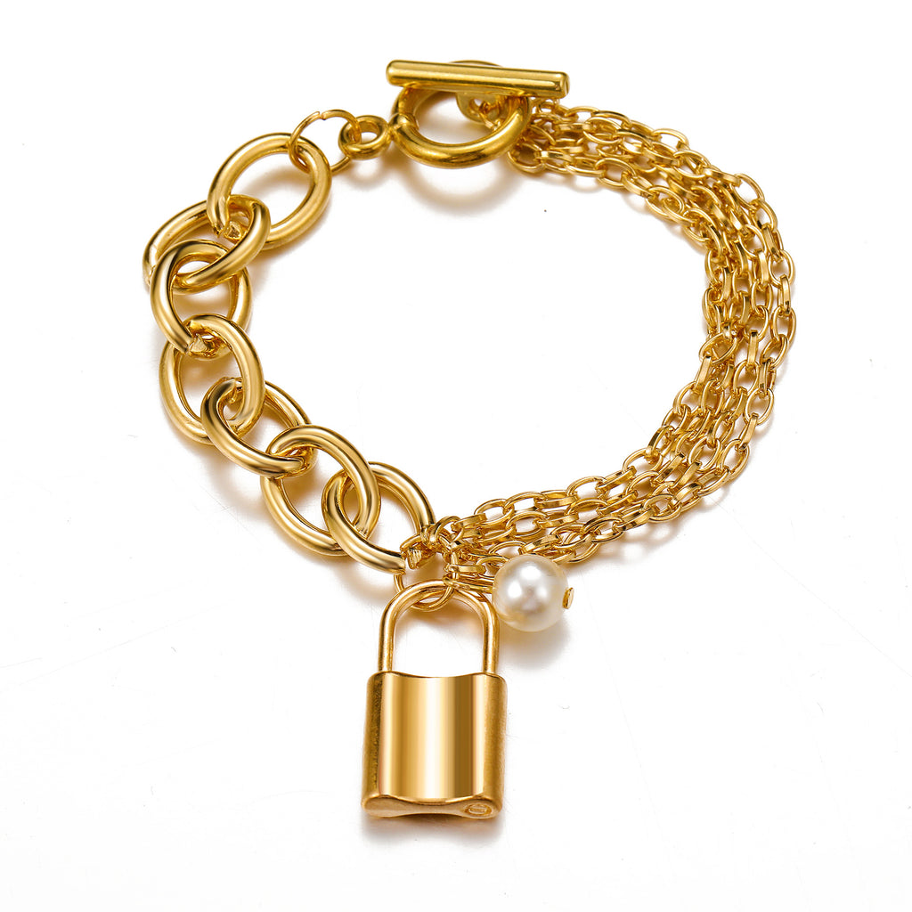 Damen Fußkettchen mit elegantem Schloss- und Perlenanhänger Shop Nory