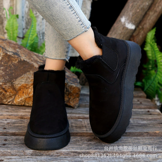 Damen gefütterte Chelsea-Stiefelette mit Keilplattform, Faux-Suede & Teddyfutter Shop Nory
