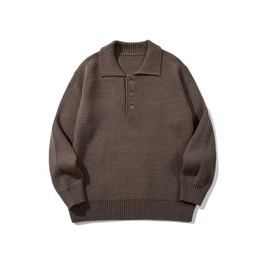 Herren Gerippter Polokragenpullover mit dreifacher Knopfleiste und Relaxed-Fit Shop Nory