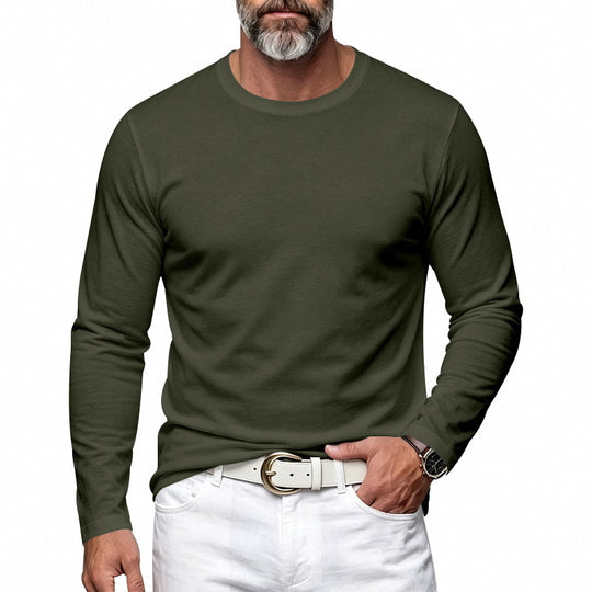 Herren Slim-Fit Baumwoll-Langarmshirt mit Rundhalsausschnitt Shop Nory