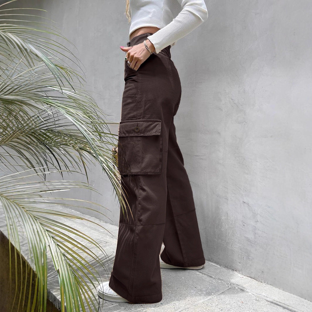 Damen Taillenhohe Utility-Cargohose mit weitem Bein und Kniepaneelen Shop Nory