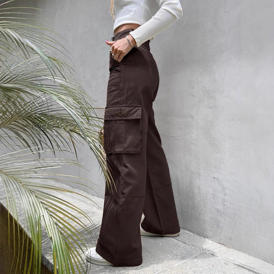 Damen Taillenhohe Utility-Cargohose mit weitem Bein und Kniepaneelen Shop Nory