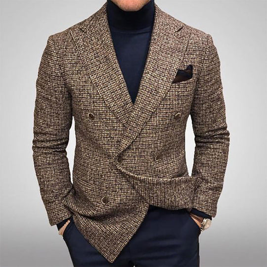Herren eleganter, kariert Doppelreiher Blazer