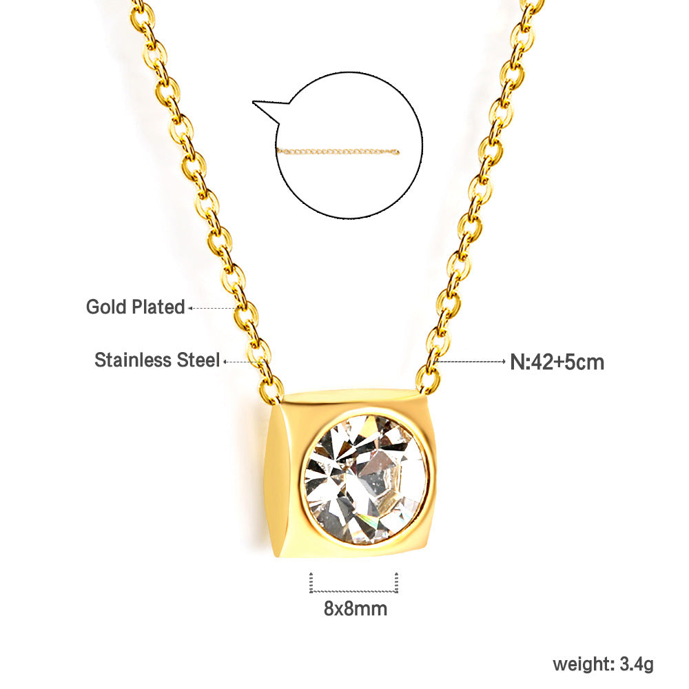 Damen Halskette mit quadratischem Anhänger und funkelndem Kristall Shop Nory
