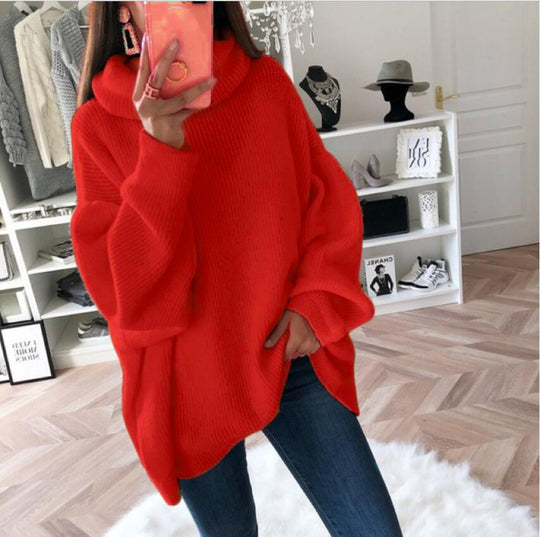 Damen Oversize Strickpullover mit hohem Rollkragen, lässiger Tunika‑Länge und Ballonärmeln Shop Nory