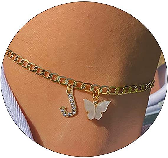Damen Fußkettchen mit eleganten Glitzer- und Schmetterlingsanhängern Shop Nory