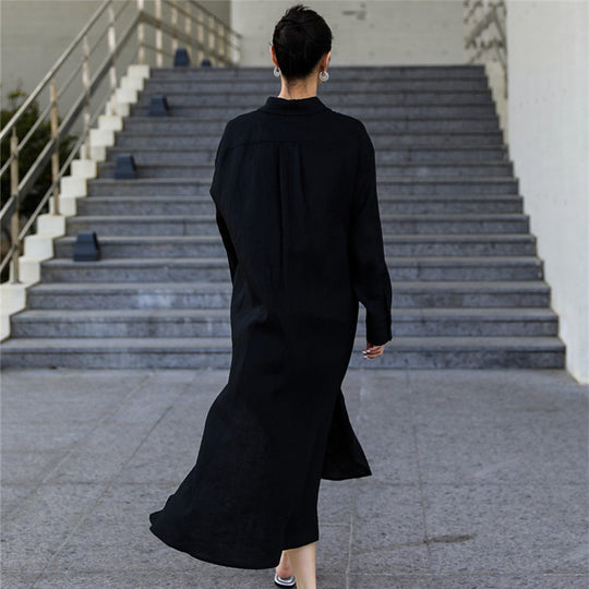 Damen Langes Leinen‑Hemdkleid mit kastiger Oversize‑Silhouette und Seitenschlitzen Shop Nory