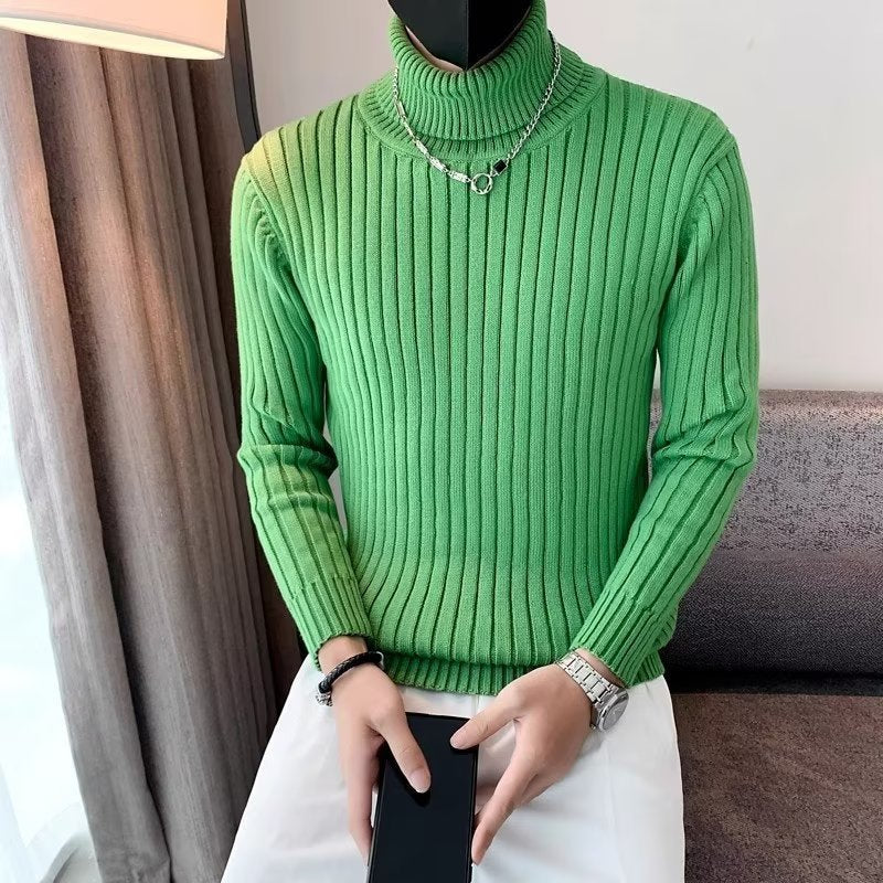 Herren Enganliegender Gerippter Rollkragenpullover aus Feinstrick Shop Nory