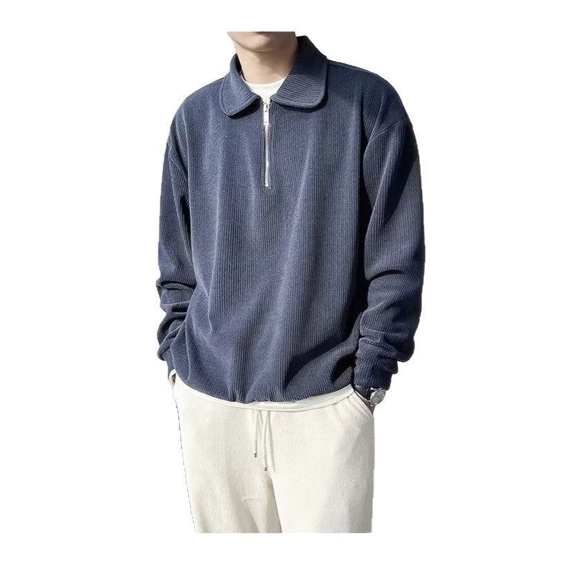 Herren Gerippter Pullover mit Halbreißverschluss und Polokragen Shop Nory