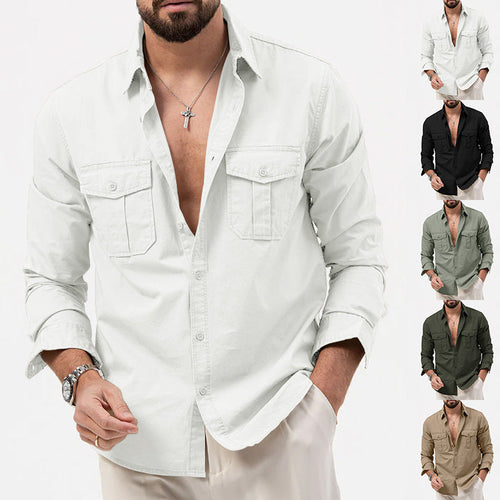 Herren Elegantes Hemd aus atmungsaktivem Baumwoll-Mix mit doppelt genähten Taschen