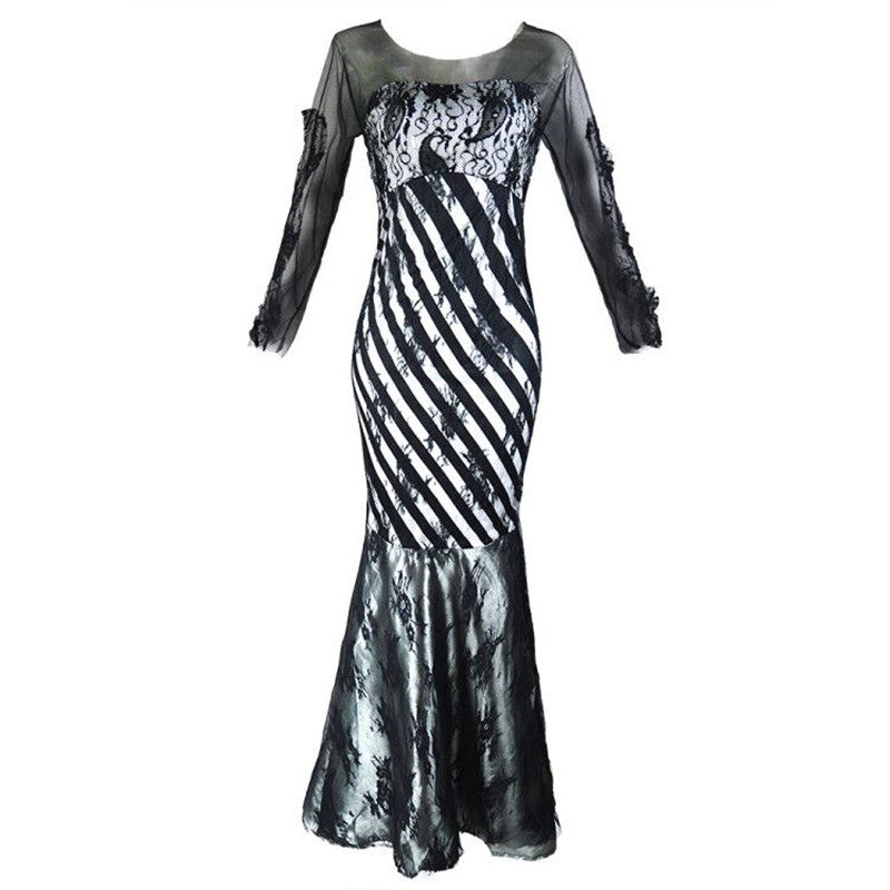 Damen Abendkleid Meerjungfrau‑Schnitt mit transparenten Ärmeln und Spitzenbesatz Shop Nory