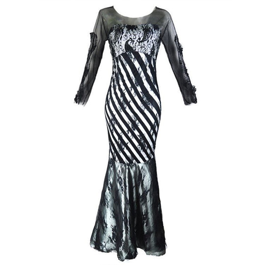 Damen Abendkleid Meerjungfrau‑Schnitt mit transparenten Ärmeln und Spitzenbesatz Shop Nory